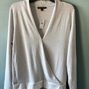 Banana Republic L Silver Sweater Metallic Glitter Long Sleeve V Neck Holiday NWT